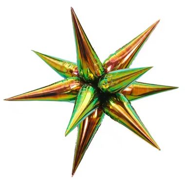 Globo Metalico Estrella 12 Picos 40″ Iridicente Verde