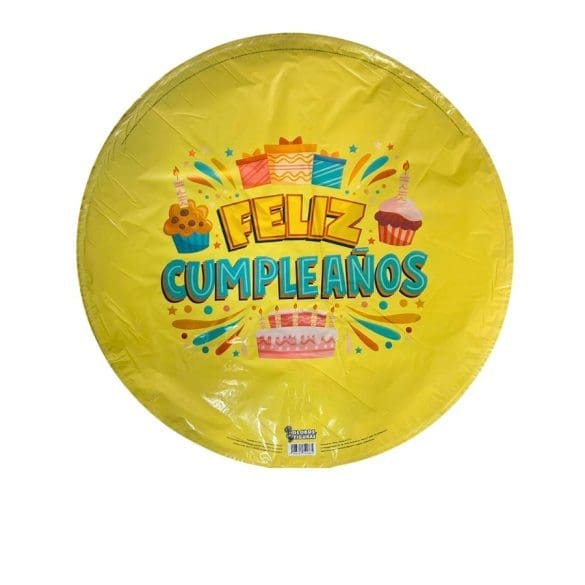 Globo Metalico 22″ (55 cm) Feliz Cumpleaños Regalos y Pastel
