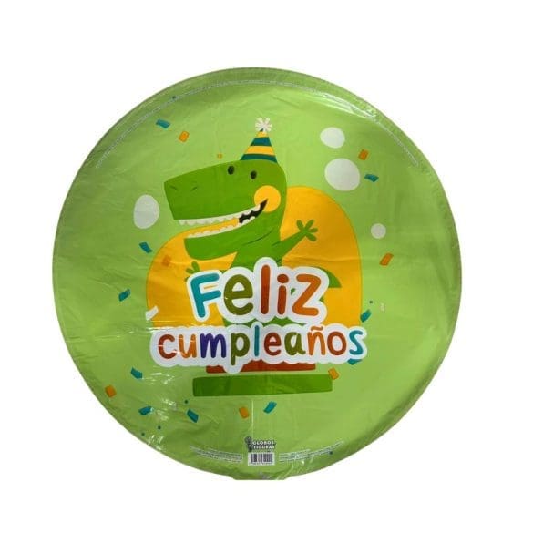 Globo Metalico 22″ (55 cm) Feliz Cumpleaños Dinosaurio Verde