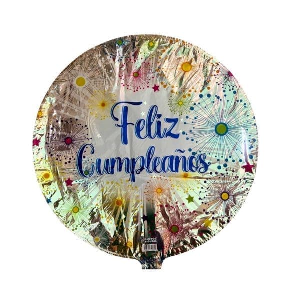Globo Metalico 22″ (55 cm) Feliz Cumpleaños Estallidos plata
