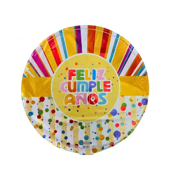 Globo Metalico 22″ (55 cm) Feliz Cumpleaños Lineas y Polka