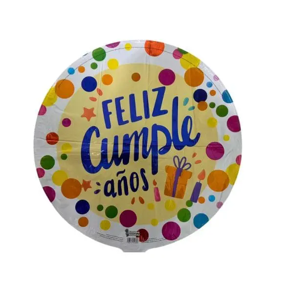 Globo Metalico 22″ (55 cm) Feliz Cumpleaños Polka Colores