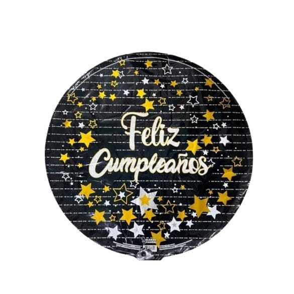 Feliz Cumpleaños Negro Estrellas Oro REDONDO MET 22″ GYF