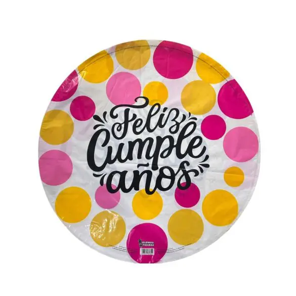 Feliz Cumpleaños Polka Blanco REDONDO MET 22″ GYF