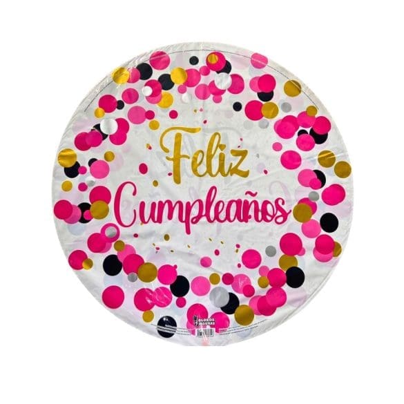 Feliz Cumpleaños Polka Fiusha REDONDO MET 22″ GYF
